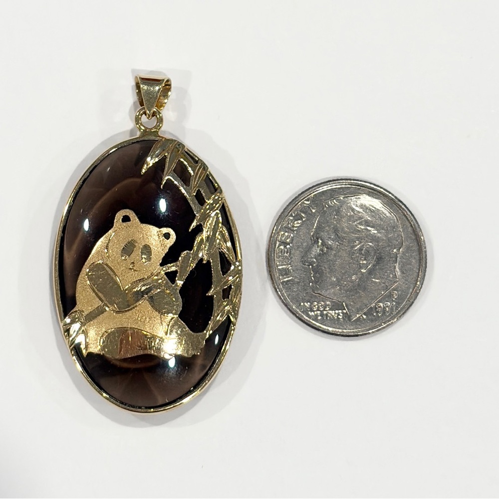 Vintage 14K Panda Smoky Quartz Pendant - Picture 9 of 10